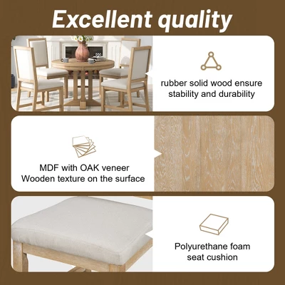 5-Piece Dining Set With Extendable Round Table And 4 Upholstered Chairs - ModernLuxe 7 5-Piece Dining Set With Extendable Round Table And 4 Upholstered Chairs - ModernLuxe - Image 7