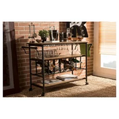 Bradford Rustic Industrial Style Antique Black & Metal Distressed Wood Mobile Kitchen Bar Serving Wine Cart - Baxton Studio -Furniture Haven Shop GUEST e726270f 9d7d 4ed3 8bd3 3b831805c590