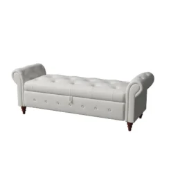 Cecily 63" Button-Tufted Large Storage Ottoman Upholstered Fabric Bench Features Rolled Arms, Window Seating, And Solid Wood Legs-Maison Boucle -Furniture Haven Shop GUEST e7485898 e513 4cf6 a9fa 6ec126120a69