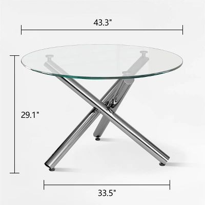Eileen 43.3 Inch Contemporary Round Dining Table With Clear Tempered Transparent Glass Tabletop And Pedestal Legs-The Pop Maison 2 Eileen 43.3 Inch Contemporary Round Dining Table With Clear Tempered Transparent Glass Tabletop And Pedestal Legs-The Pop Maison - Image 2