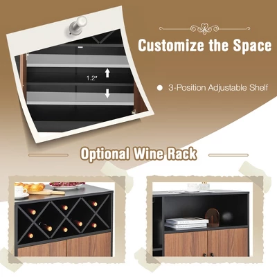 Costway Industrial Wine Bar Cabinet Sideboard Buffet With Glass Holder & Adjustable Shelf 7 Costway Industrial Wine Bar Cabinet Sideboard Buffet With Glass Holder & Adjustable Shelf - Image 7
