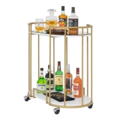 Pavillion 2 Tier Oval Bar Serving Cart Shelves With Glass Mirror Gold - Studio Designs -Furniture Haven Shop GUEST e82831f3 525c 428b a8d4 a6da788844a0