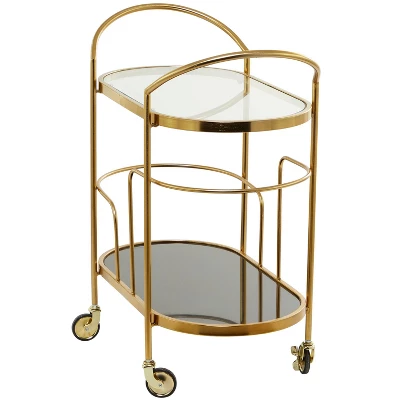Contemporary Metal And Smoke Glass Bar Cart Gold - Olivia & May 4 Contemporary Metal And Smoke Glass Bar Cart Gold - Olivia & May - Image 4
