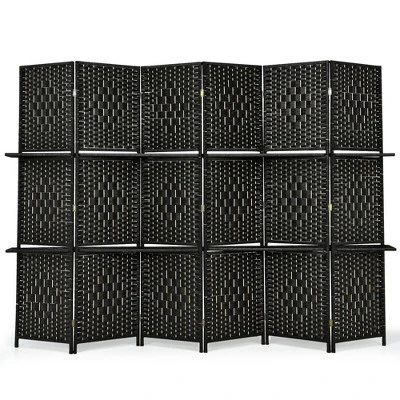 Costway 6 Panel Folding Room Divider 6Ft Weave Fiber Screen W/ 2 Display Shelves 11 Costway 6 Panel Folding Room Divider 6Ft Weave Fiber Screen W/ 2 Display Shelves - Image 11