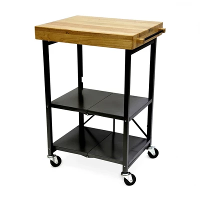 Origami Foldable Wheeled Portable Solid Wood Top Kitchen Island Bar Cart 5 Origami Foldable Wheeled Portable Solid Wood Top Kitchen Island Bar Cart - Image 5