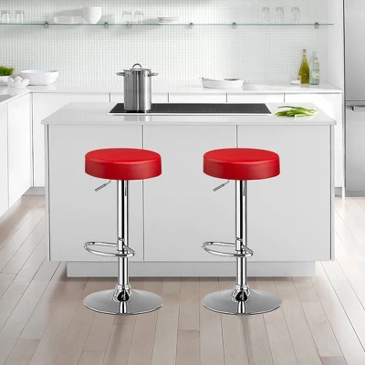 Costway 1 PC Round Bar Stool Adjustable Swivel Pub Chair U Leather With Footrest White Black Red 3 Costway 1 PC Round Bar Stool Adjustable Swivel Pub Chair U Leather With Footrest White Black Red - Image 3