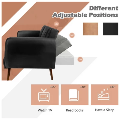 Costway Convertible Futon Sofa Bed PU Adjustable Couch Sleeper W/Wood Legs 5 Costway Convertible Futon Sofa Bed PU Adjustable Couch Sleeper W/Wood Legs - Image 5