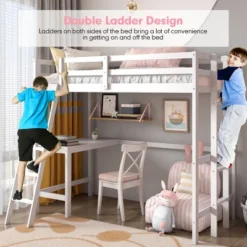Costway Twin Loft Bed Frame W/Desk Angled And Built-in Ladder Solid Wooden Frame WhiteGreyExpresso -Furniture Haven Shop GUEST ea40974c 2cd5 4637 ae15 d96115875558