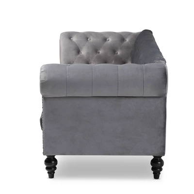 Emma Velvet Upholstered Button Tufted Chesterfield Sofa - Baxton Studio 2 Emma Velvet Upholstered Button Tufted Chesterfield Sofa - Baxton Studio - Image 2