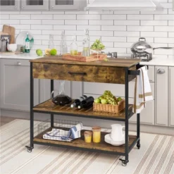 Yaheetech 3-Tier Rolling Kitchen Island Utility Kitchen Cart With Storage Drawer & Shelves