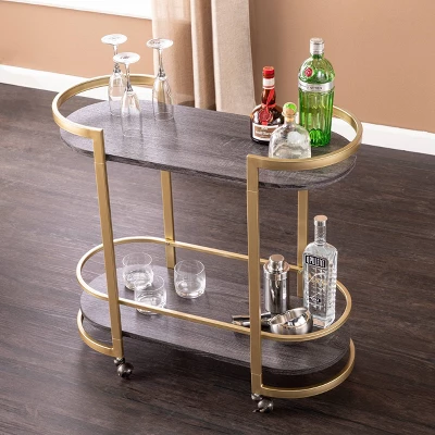 Lyflon Rolling Bar Cart Black/Gold - Aiden Lane 2 Lyflon Rolling Bar Cart Black/Gold - Aiden Lane - Image 2