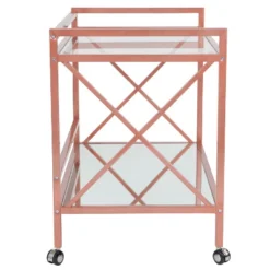 Merrick Lane Rolling Bar Cart Contemporary Kitchen Serving Cart With Mirrored Bottom Shelf And Crisscross Rose Gold Metal Frame -Furniture Haven Shop GUEST ea7a8c5a 7114 44ec b458 0e158b8af36f