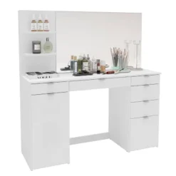 Amelia Vanity Table With Mirror White - Polifurniture -Furniture Haven Shop GUEST ead04b46 4f27 4398 a4f9 59ddcc2477b1