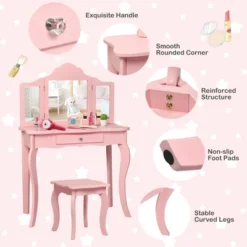 Costway Kids Vanity Table & Stool Princess Dressing Make Up Play Set For Girls Pink -Furniture Haven Shop GUEST eb32362e 6382 4bfa 9882 50c596e35e37