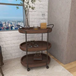Wood 3 Tier Oval Tray Cart Brown - Olivia & May -Furniture Haven Shop GUEST ed2db74c d038 434a 8637 8017bd80849b