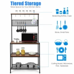 Costway 4-Tier Kitchen Bakers Rack Microwave Oven Stand Industrial W/Hooks & Mesh Panel -Furniture Haven Shop GUEST ed35ca41 3dd7 4da4 820f 61ae2b2c1870