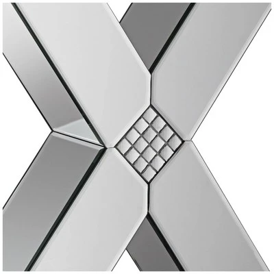 Studio 55D Modern Mirrored Rectangular Console Table 46 1/2" X 13" Silver Glass Mosaic X-Frame For Living Room Home House Entryway 3 Studio 55D Modern Mirrored Rectangular Console Table 46 1/2" X 13" Silver Glass Mosaic X-Frame For Living Room Home House Entryway - Image 3