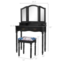 Costway Black Tri Folding Mirror Vanity Makeup Table Stool 4 Drawers -Furniture Haven Shop GUEST ede71e21 bf9d 4120 b9c3 584c77452b64
