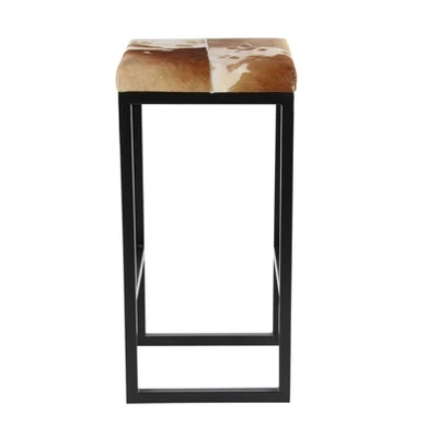 Industrial Cowhide And Metal Bar Height Stool Brown - Olivia & May 1 Industrial Cowhide And Metal Bar Height Stool Brown - Olivia & May