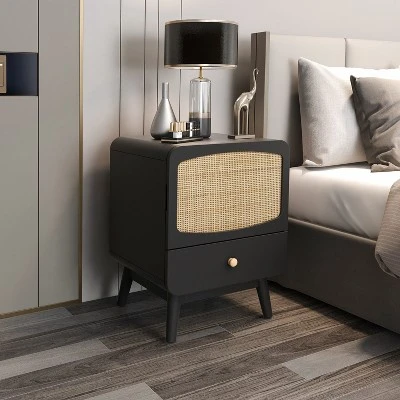 Alyson 22.13'' H X 15.75'' W X 15.75'' D Carry With 1 Rattan Doors And 1 Drawer Nightstand With Storage-The Pop Maison 1 Alyson 22.13'' H X 15.75'' W X 15.75'' D Carry With 1 Rattan Doors And 1 Drawer Nightstand With Storage-The Pop Maison