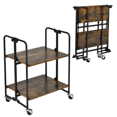 Tangkula 2-Tier Folding Bar Cart Kitchen Serving Island Utility Cart Storage Shelves 7 Tangkula 2-Tier Folding Bar Cart Kitchen Serving Island Utility Cart Storage Shelves - Image 7