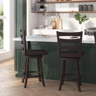 Merrick Lane Commercial Grade Classic Wooden Ladderback Swivel Stool With Solid Wood Seat And Footrest 3 Merrick Lane Commercial Grade Classic Wooden Ladderback Swivel Stool With Solid Wood Seat And Footrest - Image 3