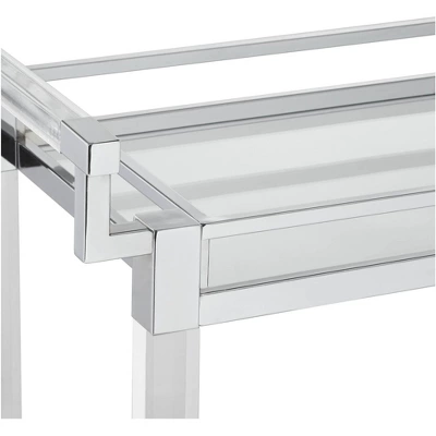 Studio 55D Rossi 32 3/4" Wide Clear Acrylic And Chrome Rolling Serving Bar Cart 2 Studio 55D Rossi 32 3/4" Wide Clear Acrylic And Chrome Rolling Serving Bar Cart - Image 2