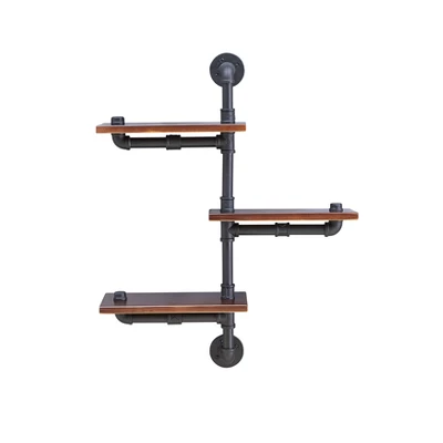 31.1" X 24.2" 3 Tier Industrial Pipe Wall Shelf Brown/Black - Danya B. 4 31.1" X 24.2" 3 Tier Industrial Pipe Wall Shelf Brown/Black - Danya B. - Image 4