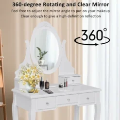 Costway Bedroom Wooden Mirrored Makeup Vanity Set Stool Table Set White 5 Drawers -Furniture Haven Shop GUEST f2ca4afd 6a55 47b9 a23e e4ff514301eb