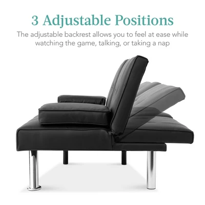Best Choice Products Modern Faux Leather Convertible Futon Sofa W/ Removable Armrests, Metal Legs, 2 Cupholders 1 Best Choice Products Modern Faux Leather Convertible Futon Sofa W/ Removable Armrests, Metal Legs, 2 Cupholders