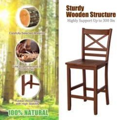 Costway Set Of 2 Bar Stools 24'' Counter Height Chairs W/ Rubber Wood Legs Walnut -Furniture Haven Shop GUEST f4935b66 fe96 4959 b57b d3ff2bb00d7c