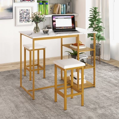 Costway 3PCS Bar Table Set Kitchen Counter Height Table 2 Stools Space Saving With Storage 4 Costway 3PCS Bar Table Set Kitchen Counter Height Table 2 Stools Space Saving With Storage - Image 4