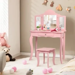 Costway Kids Vanity Table & Stool Princess Dressing Make Up Play Set For Girls Pink -Furniture Haven Shop GUEST f5484c8d 042b 40a9 b280 33260c1fa979