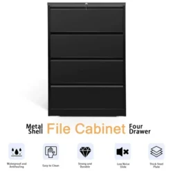 AOBABO 4 Drawer Lateral Steel File Organizing Cabinet With Locking System And Adjustable Hanging Bars For Letter/Legal Size Paper, Black -Furniture Haven Shop GUEST f57227c1 967e 473e 865d c5e2b36f500f