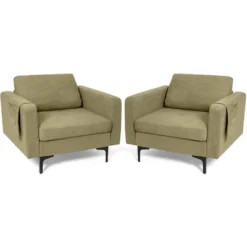 Costway Set Of 2 Fabric Accent Armchair Single Sofa W/ Side Storage Pocket -Furniture Haven Shop GUEST f5aa12cd 688f 4c67 8060 4e13dee2ca1f