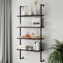64" Wood And Metal 4 Tier Wall Mount Floating Bookshelf - Nathan James -Furniture Haven Shop GUEST f6ce6078 a326 4de0 a5a3 cb057003bc9b