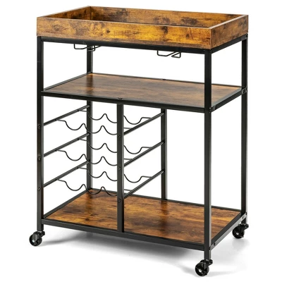 Costway 3-Tier Rolling Kitchen Cart Utility Trolley W/ Wine Bottle Rack 8 Costway 3-Tier Rolling Kitchen Cart Utility Trolley W/ Wine Bottle Rack - Image 8