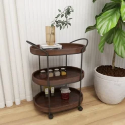 Wood 3 Tier Oval Tray Cart Brown - Olivia & May -Furniture Haven Shop GUEST f775c810 5f38 45e0 8e59 7c5736b07796