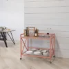 Merrick Lane Rolling Bar Cart Contemporary Kitchen Serving Cart With Mirrored Bottom Shelf And Crisscross Rose Gold Metal Frame