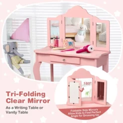 Costway Kids Vanity Table & Stool Princess Dressing Make Up Play Set For Girls Pink -Furniture Haven Shop GUEST f95a84c8 ae0a 42cd b776 f0be7213686a