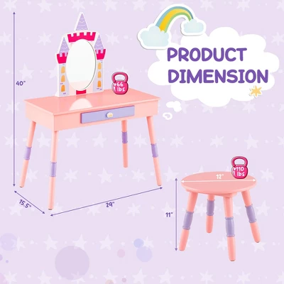 Costway Kids Vanity Set Princess Makeup Pretend Play Dressing Mirror Castle Girls Pink 2 Costway Kids Vanity Set Princess Makeup Pretend Play Dressing Mirror Castle Girls Pink - Image 2
