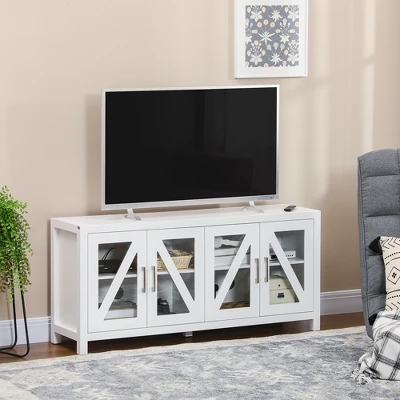 HOMCOM TV Cabinet Stand For TVs Up To 58", Entertainment Center With Adjustable Shelves, 4 Glass Doors And 4 Cable Holes For Living Room, White 2 HOMCOM TV Cabinet Stand For TVs Up To 58", Entertainment Center With Adjustable Shelves, 4 Glass Doors And 4 Cable Holes For Living Room, White - Image 2