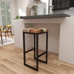 Industrial Cowhide And Metal Bar Height Stool Brown - Olivia & May 25 Industrial Cowhide And Metal Bar Height Stool Brown - Olivia & May -Furniture Haven Shop GUEST fb44323e 2262 4e8d b369 a1dadce5fbc0