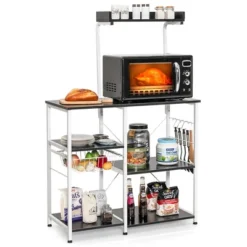 Costway 4-Tier Vintage Kitchen Baker's Rack Utility Microwave Stand W/ Basket & 5 Hooks 26 Costway 4-Tier Vintage Kitchen Baker's Rack Utility Microwave Stand W/ Basket & 5 Hooks -Furniture Haven Shop GUEST fba57f11 0245 40ff a880 ac62c9016286