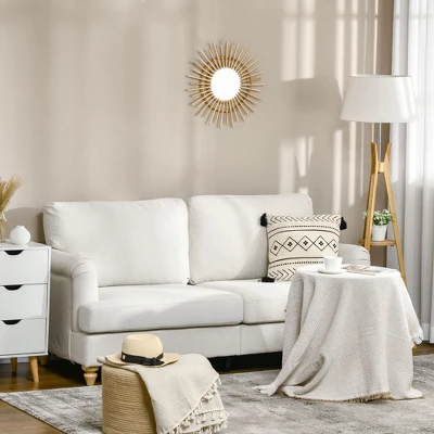 HOMCOM 3-Seater Sofa Couch, 71" Modern Linen Fabric Sofa With Rubber Wood Legs And Slatted Frame For Living Room, Bedroom And Apartment, Cream White 1 HOMCOM 3-Seater Sofa Couch, 71" Modern Linen Fabric Sofa With Rubber Wood Legs And Slatted Frame For Living Room, Bedroom And Apartment, Cream White