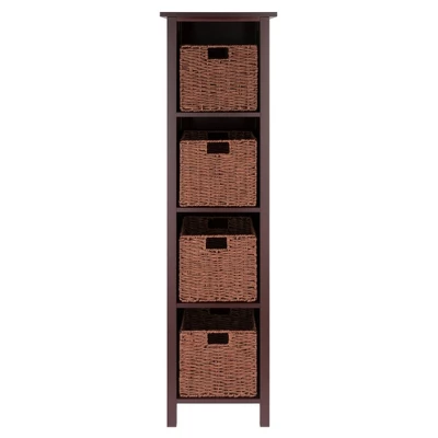 55.98" 5pc Milan Storage Shelf With Baskets Walnut - Winsome 1 55.98" 5pc Milan Storage Shelf With Baskets Walnut - Winsome