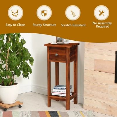 Costway 2PCS 2 Tier End Bedside Sofa Side Table With Drawer Shelf Acacia Wood Nightstand 5 Costway 2PCS 2 Tier End Bedside Sofa Side Table With Drawer Shelf Acacia Wood Nightstand - Image 5