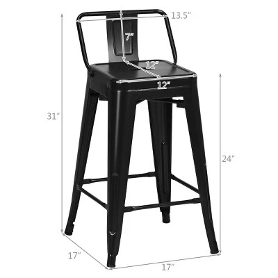 Tangkula Set Of 4 Metal Bar Stools 24" Industrial Chair Low Back Black 3 Tangkula Set Of 4 Metal Bar Stools 24" Industrial Chair Low Back Black - Image 3