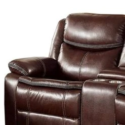 Recliner Loveseat With Leatherette Seating Brown - Benzara
