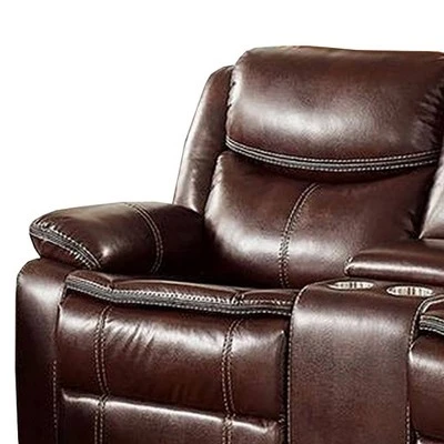 Recliner Loveseat With Leatherette Seating Brown - Benzara 1 Recliner Loveseat With Leatherette Seating Brown - Benzara